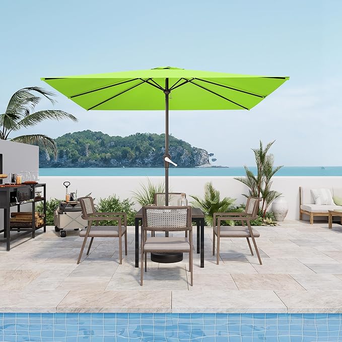 8' x 10' Rectangular Patio Umbrellas for Outdoor, Outdoor Table Umbrella, Large Outdoor Patio Umbrellas with 8 Sturdy Ribs for Market, Garden, Pool (Apple Green)