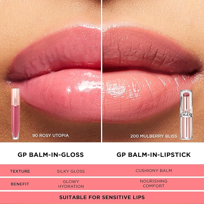 L'Oreal Paris Glow Paradise Hydrating Tinted Lip Balm-in-Gloss with Pomegranate Extract & Hyaluronic Acid, Ultra-Gentle, Non-Sticky Formula, Rosy Utopia, 0.23 Fl Oz (Pack of 2)
