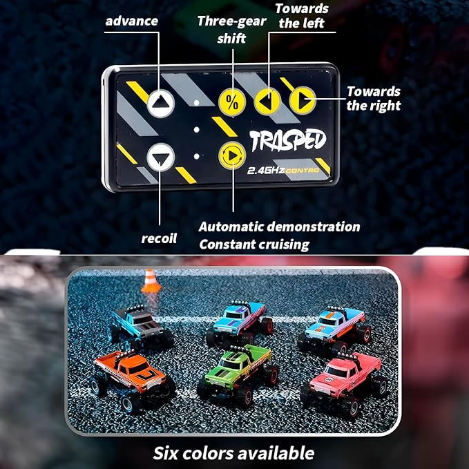 Mini Monster Truck, 1:64 Scale Remote Control Car with Lights, 2.4GHz Off-Road RC Truck, USB Rechargeable RC Car with Adjustable Speed for Kids Indoor & Outdoor Racing (Blue)