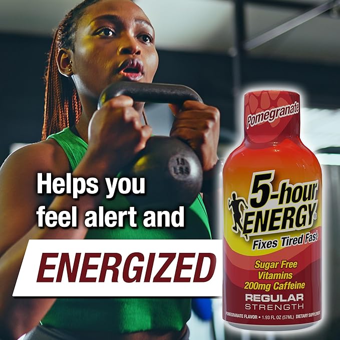 5-hour ENERGY Regular Strength Energy Shot, Pomegranate Flavor (1.93 oz. - 24 Count) Zero Calories & Sugar-Free 200 mg Caffeinated Shot, Amino Acids & B Vitamins, Dietary Supplements