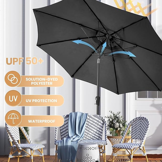 Ayge 9FT Large Outdoor Patio Umbrella Market Table Umbrella-UV Resistant, Easy Push Button Tilt and Crank, 8 Sturdy Fiberglass Ribs Heavy-Duty Pool Umbrella for Deck, Backyard,Garden