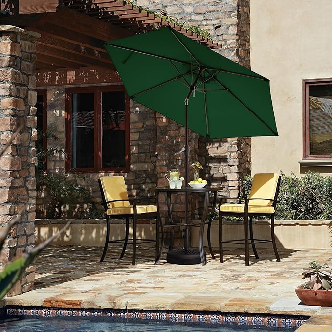 JEAREY 7.5FT Patio Umbrella Market Table Umbrella with 6 Sturdy Ribs, Push Button Tilt/Crank Outdoor Umbrella for Garden, Deck, Backyard, Pool and Beach,Dark Green
