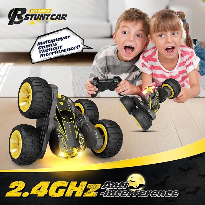 Tecnock Remote Control Car for Kids, 2.4GHz RC Car with USB-C Easy Charging, 4WD Double Sided 360° Rotates and Flips RC Stunt Car, Toys Gift for Boys and Girls