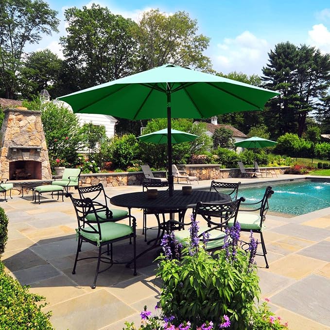 Yaheetech 9FT Patio Umbrella Market Table Umbrella Outdoor Canopy Umbrella with Push Button Tilt & Easy Crank Lift for Garden/Lawn/Deck/Backyard/Beach/Pool, 8 Ribs, Dark Green