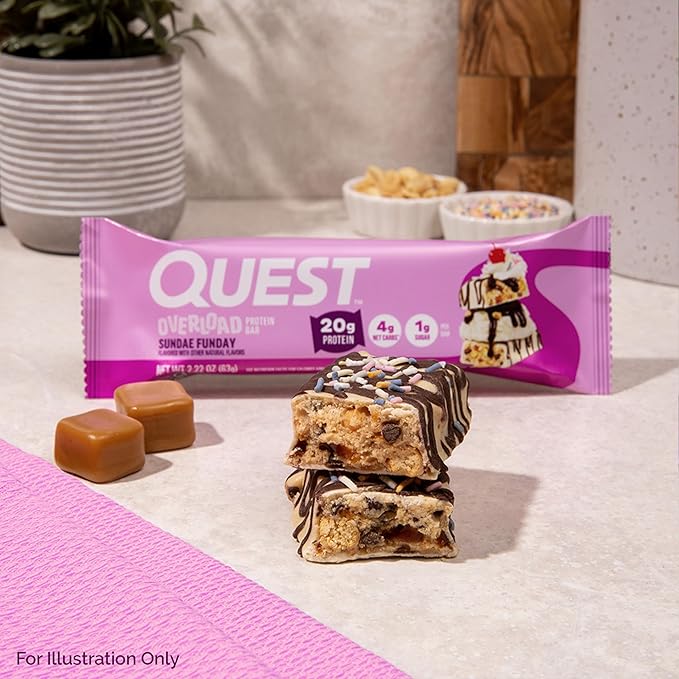 Quest Nutrition Overload Protein Bars, Sundae Funday, 20g Protein, 1g Sugar, 4g Net Carbs, Gluten Free, 12 Count
