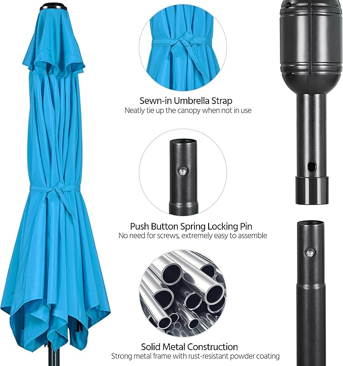 Yaheetech 9FT Outdoor Patio Umbrella Market Table Umbrella Yard Umbrella with Push Button Tilt Crank, 8 Ribs for Garden/Lawn/Deck/Backyard/Beach/Pool,Sky Blue