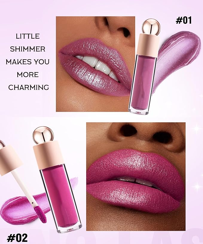 Shimmer Lip Gloss,Shine Liquid Lipstick Glossy Shimmer Finish, Glitter Sparkly Smooth Primer Lip Tint,Moisturizing Matte Lip Glaze Fine Glitter Waterproof Non-Stick Cup for Girls Women(#06)