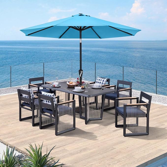 ABCCANOPY 9FT Outdoor Patio Umbrella, 8 Ribs Table Umbrella w/Crank for Easy Set Up, Suitable for Garden, Lawn, Deck & Backyard (Turquoise)