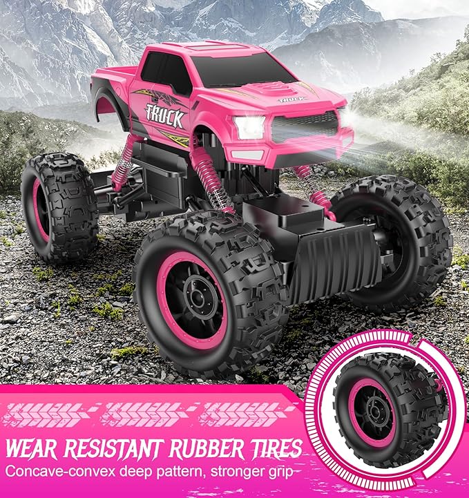 DOUBLE E Remote Control Car for Girls 1/12 Scale Monster Trucks Dual Motors Off Road RC Trucks, Girls Toys RC Crawler Vehicle Truck Toy, Birthday/Xmas Gift Ideas, Pink