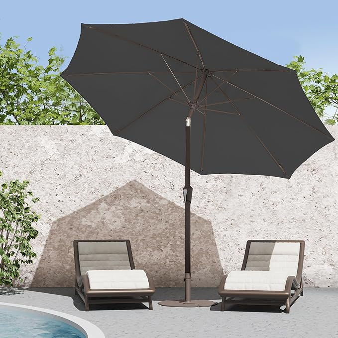 PatioKingdom 9FT Patio Outdoor Umbrella-UPF 50+ Sun Shade with Wind Vent, Push-Button Tilt & Smooth Crank Lift, Rust-Resistant Fiberglass Frame for Garden, Backyard,Yard