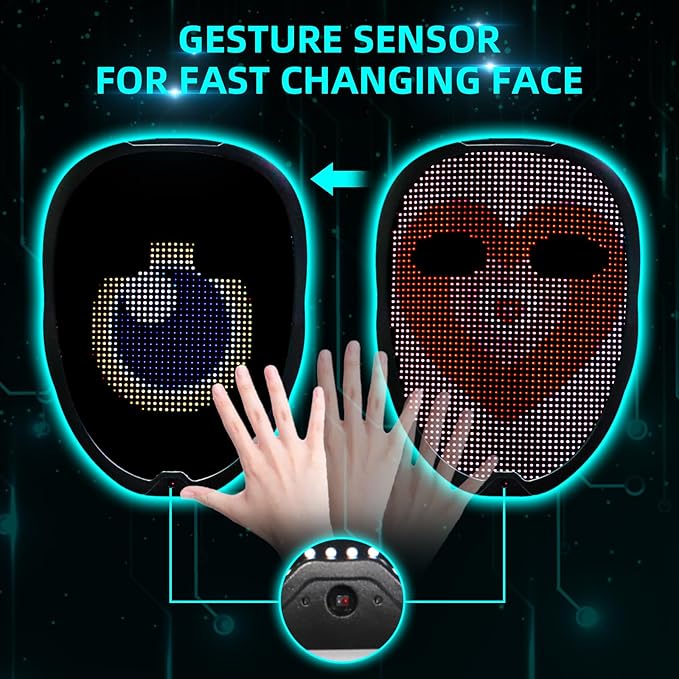 Ompusos LED Mask with Gesture Sensing - Light up mask for Costume Cosplay Party Masquerade - Kids, Men, Women