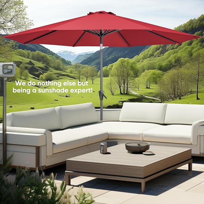 Tempera Patio Market Outdoor Table Umbrella with Push Button Tilt and Crank,Large Sun Umbrella with Sturdy Pole&Fade resistant canopy,Easy to set
