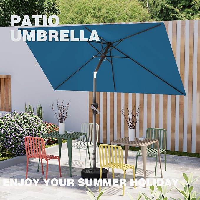 6.5' x 10' Rectangular Patio Umbrellas for Outdoor, Outdoor Table Umbrella, Large Outdoor Patio Umbrellas with 6 Sturdy Ribs for Market, Garden, Pool (Lake Blue)