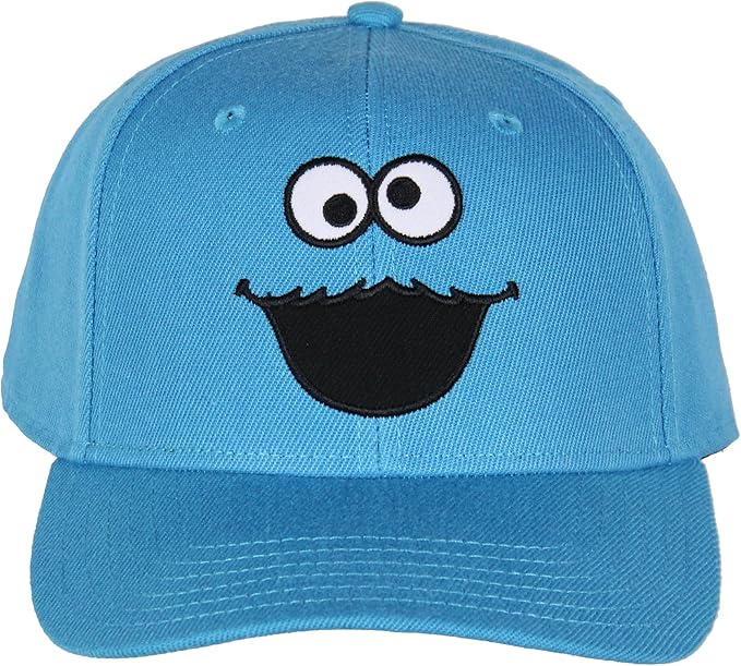 Sesame Street Cookie Monster Mens' Snapback Hat Adult Precurve Adjustable Cap | Perfect for Everyday Wear Blue