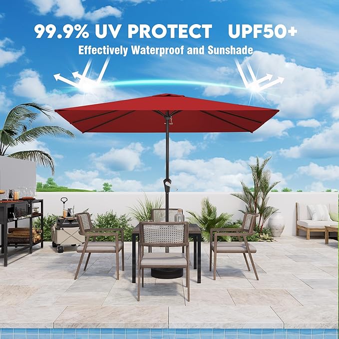 8' x 10' Rectangular Patio Umbrellas for Outdoor, Outdoor Table Umbrella, Large Outdoor Patio Umbrellas with 8 Sturdy Ribs for Market, Garden, Pool (Red)