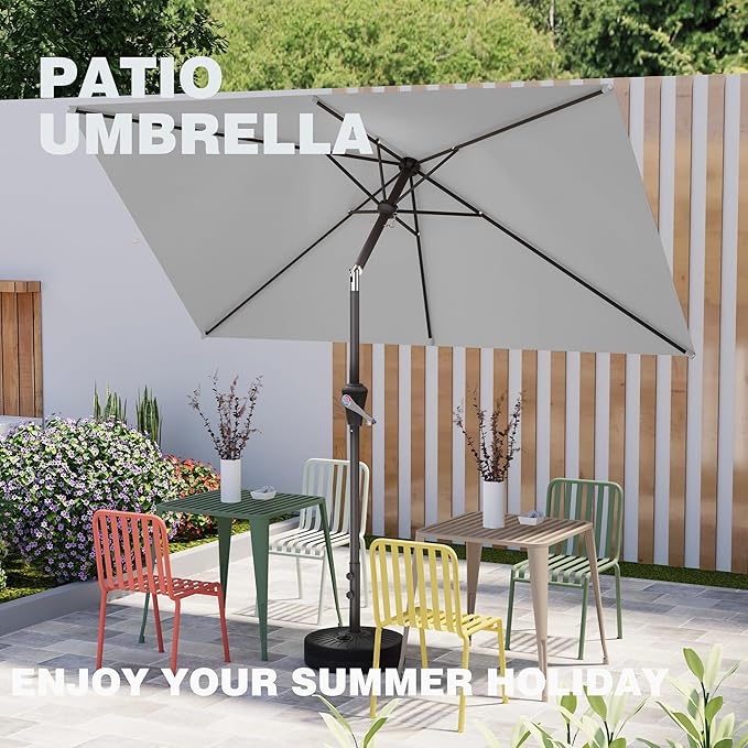 6.5' x 10' Rectangular Patio Umbrellas for Outdoor, Outdoor Table Umbrella, Large Outdoor Patio Umbrellas with 6 Sturdy Ribs for Market, Garden, Pool (Light Gray)