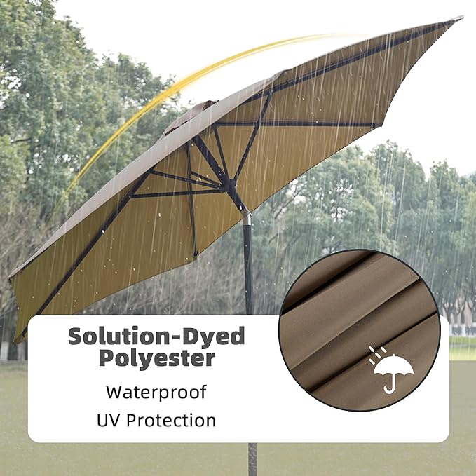9FT Outdoor Patio Umbrella with Push Button Tilt and Crank, Beach Umbrella for Sun Shades, Market Umbrella with 6 Sturdy Metal Ribs, UV Resistant Waterproof for Garden, Backyard, Deck, Pool