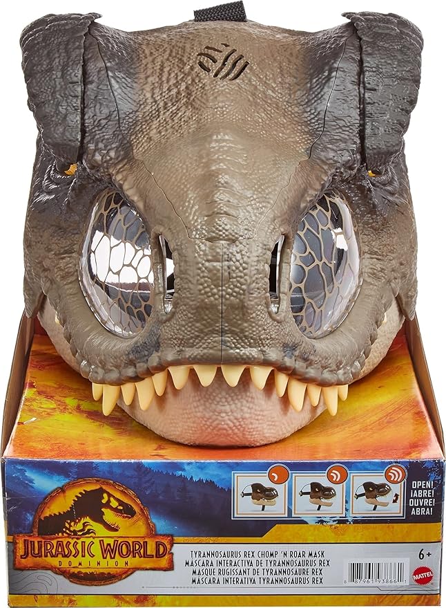 Mattel Jurassic World Dominion Chomp N Roar Tyrannosaurus Rex Dinosaur Mask with Motion & Sounds, T Rex Role-Play Toy