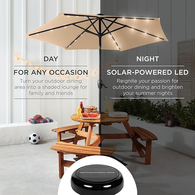 Best Choice Products 7.5ft Outdoor Solar Market Table Patio Umbrella for Deck, Pool w/Tilt, Crank, LED Lights - Sand