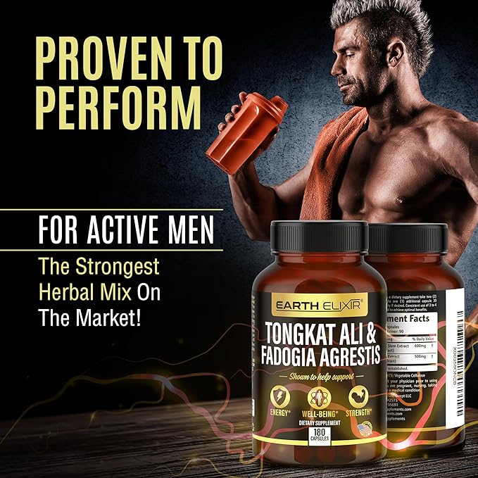 Fadogia Agrestis 600mg and Tongkat Ali 500mg Supplements (180 Capsules) - Made in USA - 3 Month Supply β 3rd Party Tested - Long Jack - Tongkat Ali Fadogia Agrestis for Men and Women