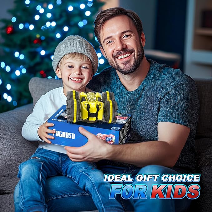 Waterproof Remote Control Car,4WD Amphibious 2.4 GHz RC Car Remote Control Boat,360°Rotation RC Stunt with LED Lights,Boys Girls Gifts All Terrain Water Beach Pool Toy Yellow