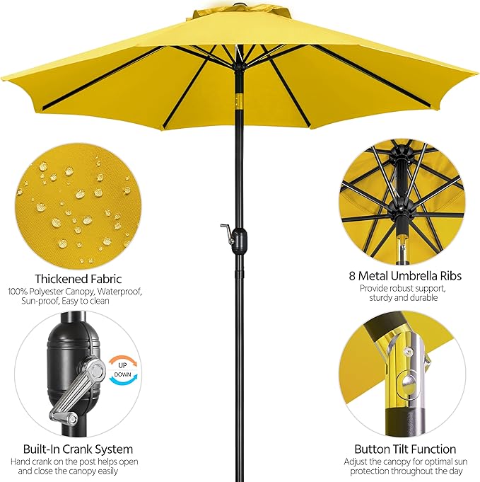 Yaheetech 9' Patio Umbrella, Market Table Umbrella w/8 Sturdy Ribs, Push Button Tilt/Crank,Outdoor Yard Sun Shade for Garden, Backyard and Pool, Yellow