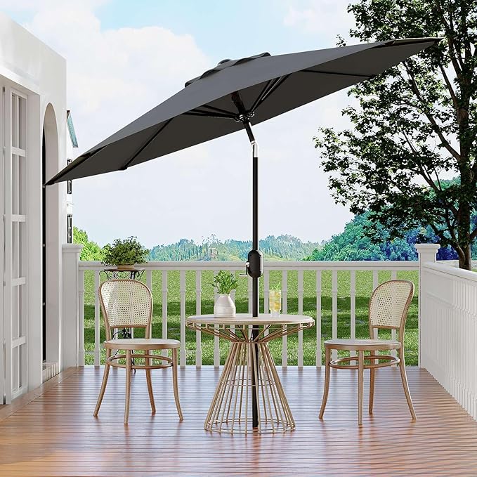 9Ft Patio Umbrella - 8 Sturdy Ribs Outdoor Table Umbrella with Crank Lift & Push Button Tilt - Market Umbrella for Pool, Deck, Yard, Garden - Gray