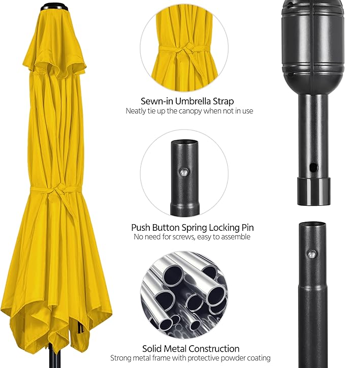 Yaheetech 9' Patio Umbrella, Market Table Umbrella w/8 Sturdy Ribs, Push Button Tilt/Crank,Outdoor Yard Sun Shade for Garden, Backyard and Pool, Yellow