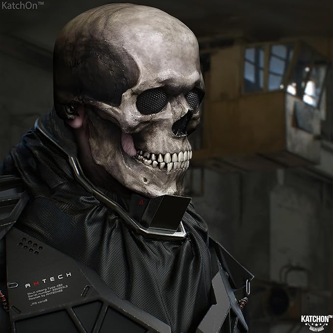 KatchOn Creepy Halloween Skull Mask Full Head with Movable Jaw - Realistic Latex Skull Mask Costume for Adults
