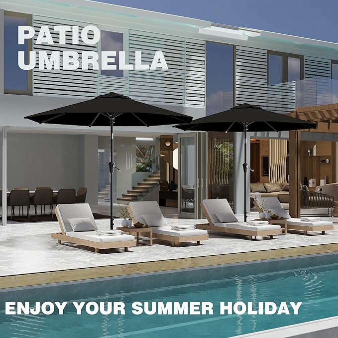 9 FT Patio Umbrella for Outdoor, Outdoor Umbrella with Push Button Tilt and Crank, Outdoor Patio Umbrellas with 8 Sturdy Ribs for Market, Garden, Deck, Backyard, Pool (Black)