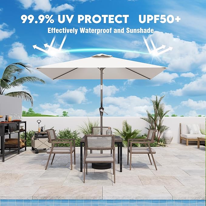 6.5' x 10' Rectangular Patio Umbrellas for Outdoor, Outdoor Table Umbrella, Large Outdoor Patio Umbrellas with 6 Sturdy Ribs for Market, Garden, Pool (Cream-white)