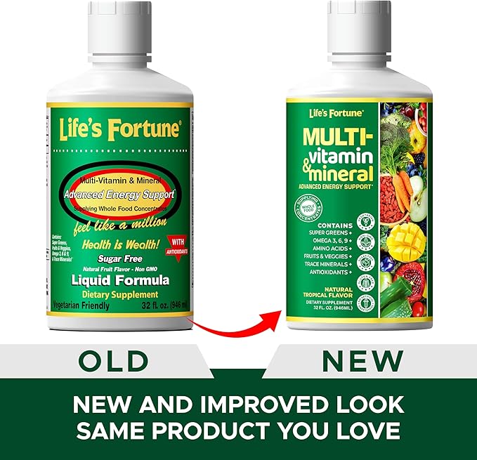 Life's Fortune Liquid Multivitamin, Tropical Flavor, Sugar Free, 32 oz – High Absorption Daily Vitamins for Adults Men & Women, Teens – Trace Minerals, Amino Acids, with Biotin, L-Arginine, Potassium