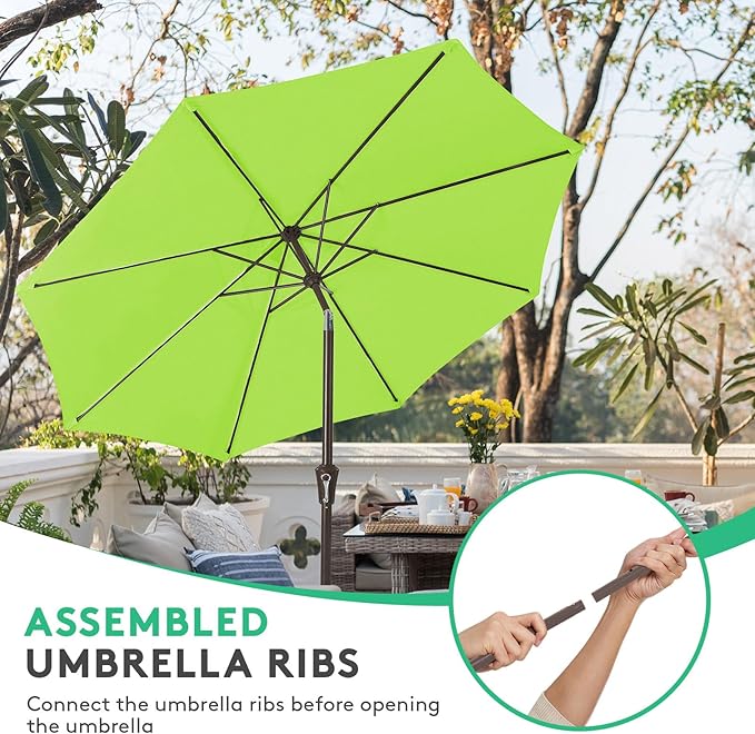 JEAREY 10FT Outdoor Patio Umbrella Outdoor Table Umbrella with Push Button Tilt and Crank, Market Umbrella 8 Sturdy Ribs UV Protection Waterproof for Pool, Garden (Apple Green)