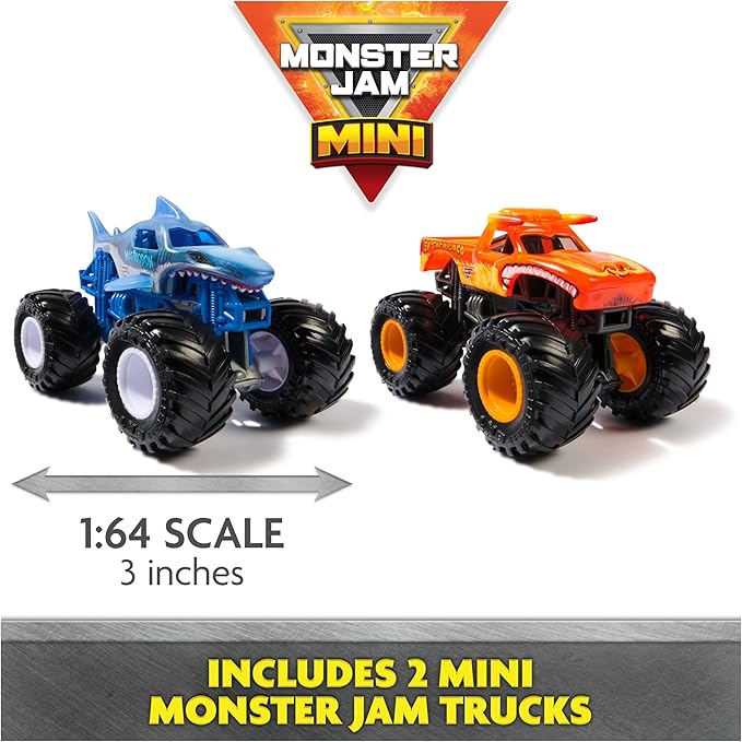 Monster Jam, Supercharge Speedway Playset, Megalodon and El Toro Loco Die-Cast Monster Trucks, Light Up World Finals Track Kids Toys for Boys Ages 3 and Up