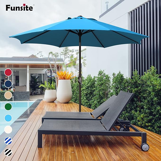 7.5Ft/9Ft Patio Umbrella, UV Protect Pool Umbrella with Heavy Duty Pole,Outdoor Umbrella with Push Botton Tilt & Crank