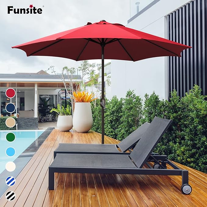 7.5Ft/9Ft Patio Umbrella, UV Protect Pool Umbrella with Heavy Duty Pole,Outdoor Umbrella with Push Botton Tilt & Crank