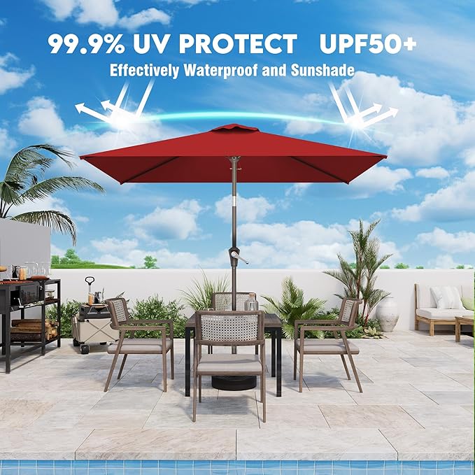 6.5' x 10' Rectangular Patio Umbrellas for Outdoor, Outdoor Table Umbrella, Large Outdoor Patio Umbrellas with 6 Sturdy Ribs for Market, Garden, Pool (Red)