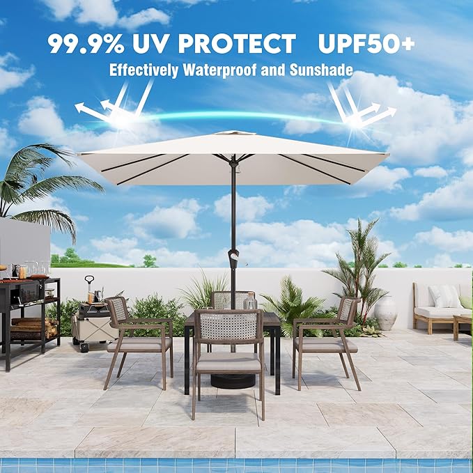 8' x 10' Rectangular Patio Umbrellas for Outdoor, Outdoor Table Umbrella, Large Outdoor Patio Umbrellas with 8 Sturdy Ribs for Market, Garden, Pool (Cream-white)