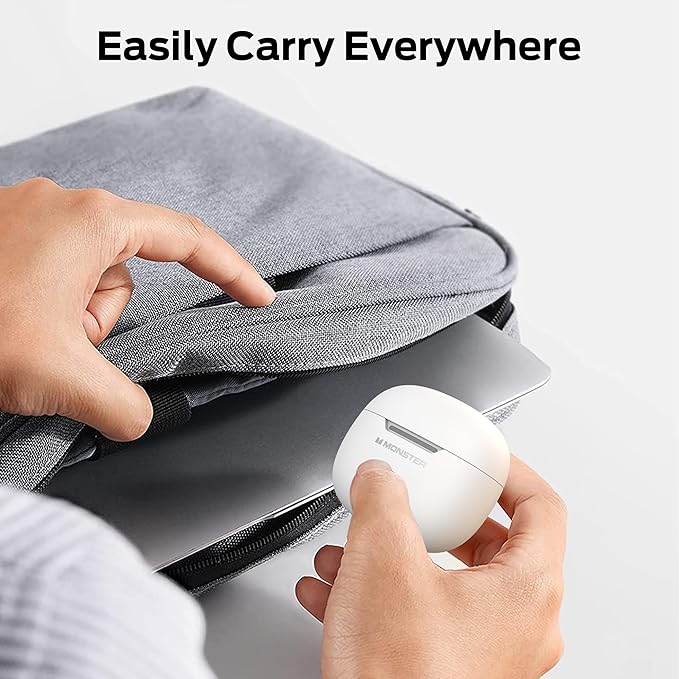 Monster N-Lite 208 Wireless Earbuds, Bluetooth Earbuds Touch Control, Headphones Bluetooth Wireless with 30H Playtime, Type-C Fast Charging, Clear Call, Comfortable Fit for Running, White