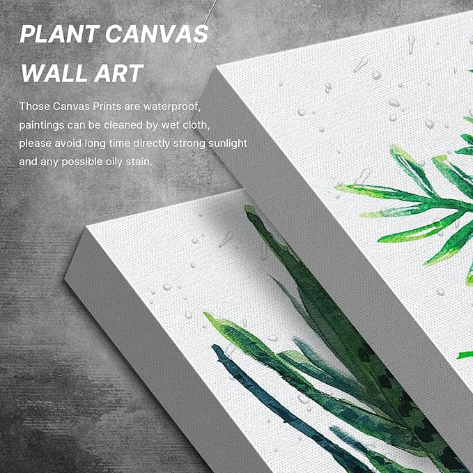 Nature Wall Art Green Plant Wall Decor Tropical Botanical Leaves Pictures Canvas Prints Bedroom Minimalist Boho Sage Monstera Leaf Painting Artwork for Bathroom Living Room Home Decorations 8x8” 4 Pcs
