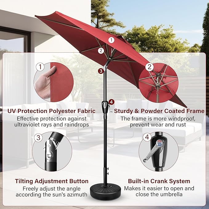 Simple Deluxe 9' Patio Umbrella Outdoor Table Market Yard Umbrella with Push Button Tilt/Crank