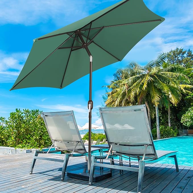 Blissun 7.5 ft Patio Umbrella, Yard Umbrella, Outdoor Market Umbrella with Push Button Tilt Crank, Seaglass