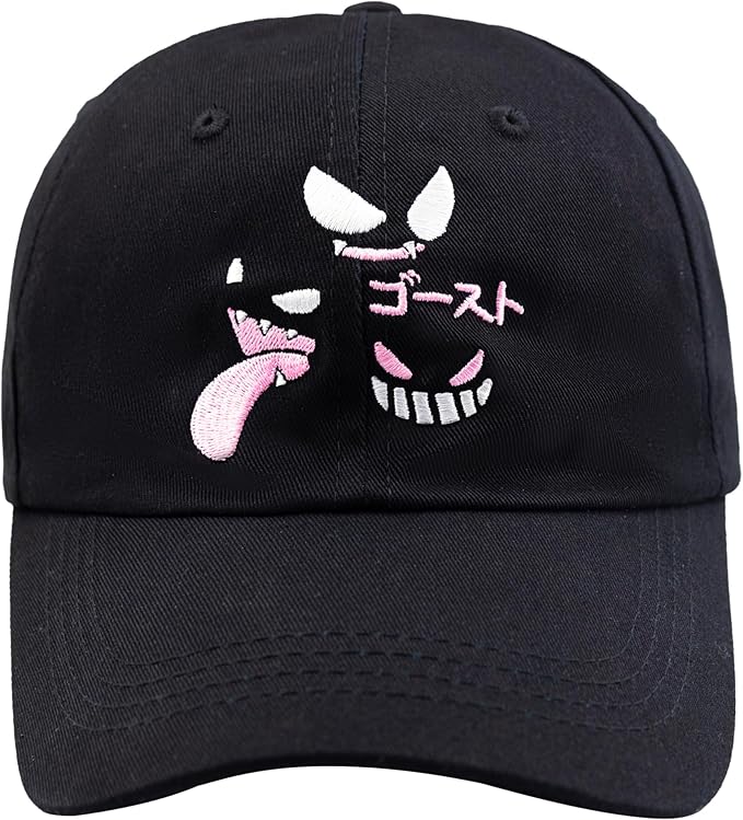Ghost Type Anime Embroidered Hat - Funny Baseball Hats, Black Baseball Cap for Women Men