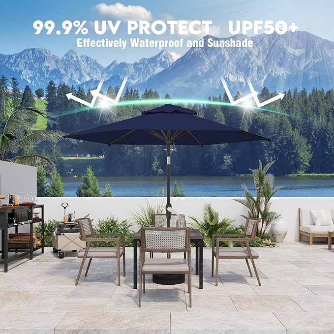 7.5FT Patio Umbrella Table Market Umbrella w/Tilt and Crank Heavy-Duty Round Outdoor Umbrellas for Garden, Deck, Backyard, Pool and Beach, Navy