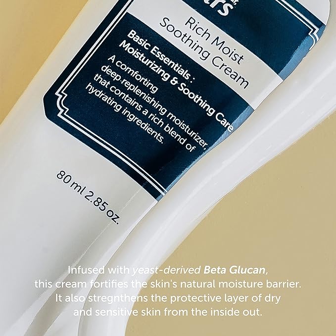 DearKlairs Rich Moist Soothing Cream 80ml, Repair Skin Barrier, Sensitive Skin, Hypoallergenic, Centella Asiatica, Ceramide, Moisturizer, Full Hydration, Non-sticky texture, Korean Moisturizer