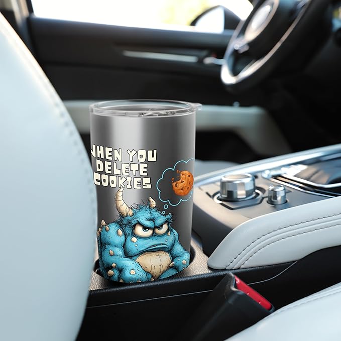 Funny Monster Cartoon, When You Delete Cookies, Foodie Humor Stainless Steel Insulated Tumbler