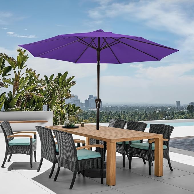 JEAREY 9FT Outdoor Patio Umbrella Outdoor Table Umbrella with Push Button Tilt and Crank, Market Umbrella 8 Sturdy Ribs UV Protection Waterproof for Garden, Deck, Backyard, Pool (Dark Purple)
