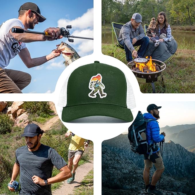 Mesh Bigfoot Hat Leather Cap for Men- Great Snapback Closure Sasquatch Hat for Hunting & Hiking