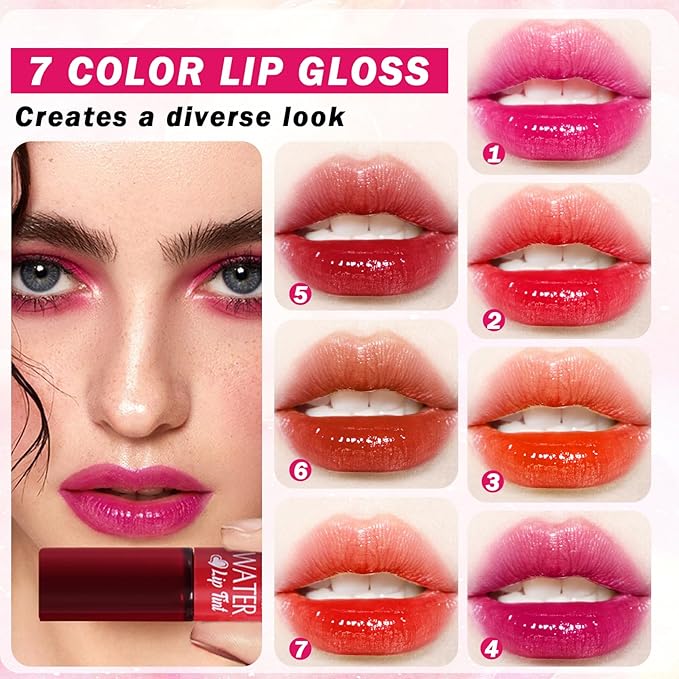 7 Colors Korean Lip Tint Stain Set Long-lasting Waterproof Velvet Lip Tint Moisturizing Lip Gloss Set,Multi-Use Lip and Cheek Tint for Women Daily Lip Makeup