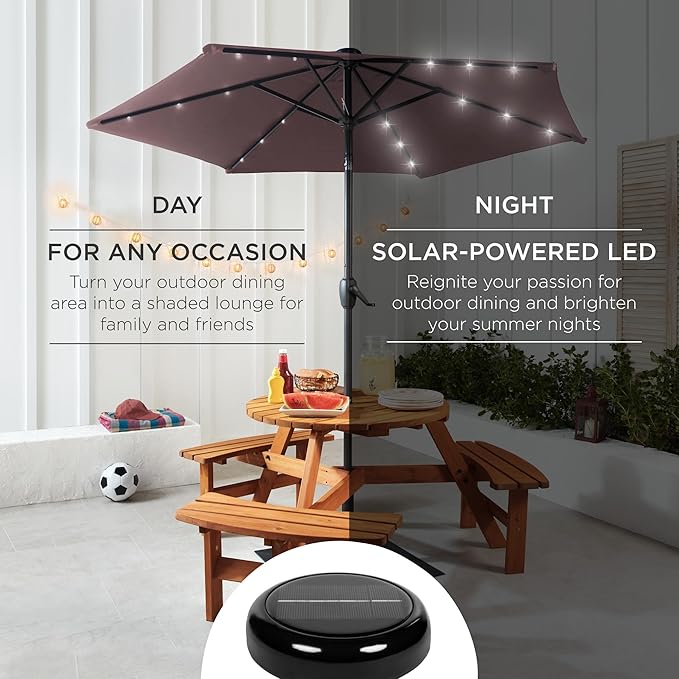 Best Choice Products 7.5ft Outdoor Solar Market Table Patio Umbrella for Deck, Pool w/Tilt, Crank, LED Lights - Deep Taupe